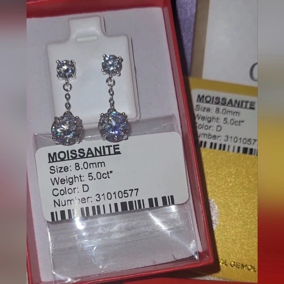 Moissanite Dangle Earrings - Picture 5 of 12